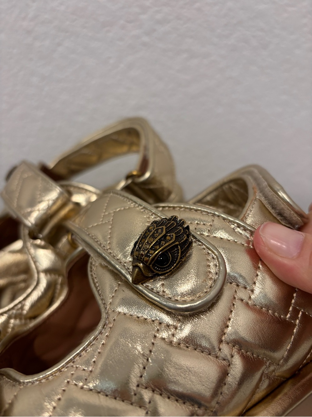NEW Kurt Geiger Women's Orson Quilted Metallic Gold Flat Platform Sandals - Picture 7 of 12